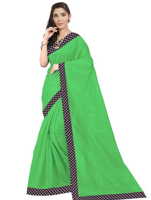 lace bordered solid saree with blouse - 18485743 - Very Small Image - 1