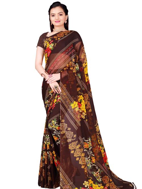 floral printed saree with blouse - 18486100 - Very Small Image - 1