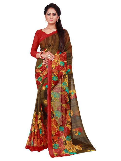 floral printed saree with blouse - 18486109 - Very Small Image - 1