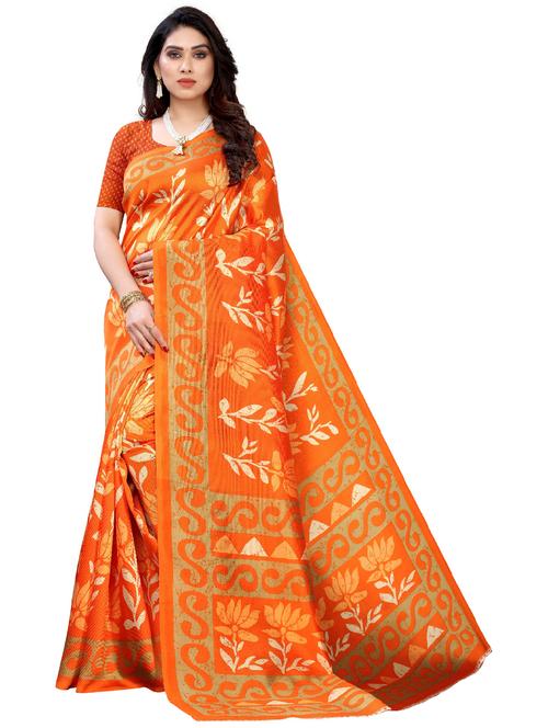orange printed saree with blouse - 18487718 - Very Small Image - 1
