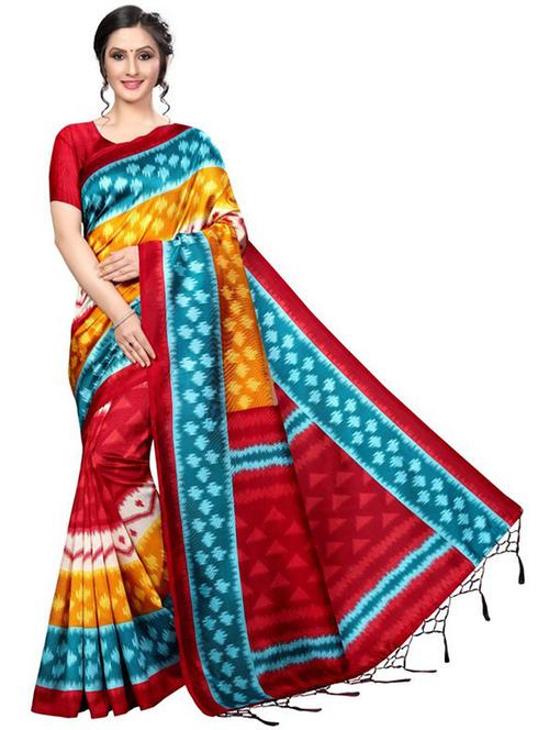 tassel detailed ikat saree with blouse - 18487756 - Very Small Image - 1