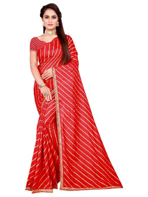 lace detailed striped saree with blouse - 18487762 - Very Small Image - 1