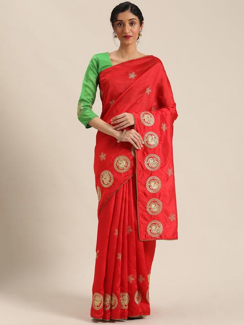 ethnic motif embroidered saree with blouse - 18487925 - Very Small Image - 1
