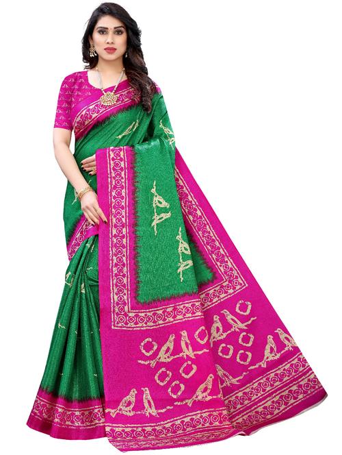 contrast pallu printed saree with blouse - 18487938 - Very Small Image - 1