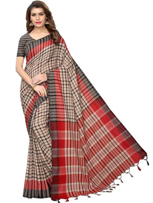 checkered woven saree with blouse - 18487972 - Very Small Image - 1