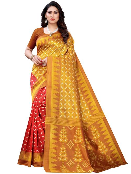 ikat half & half saree with blouse - 18488028 - Very Small Image - 1