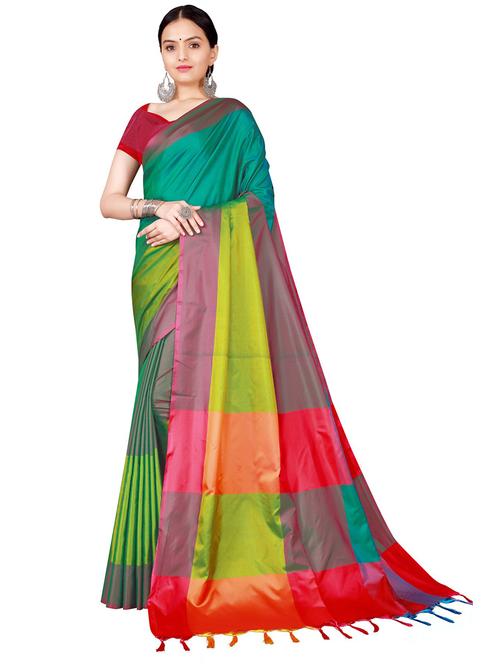 color block printed saree with blouse - 18488045 - Very Small Image - 1