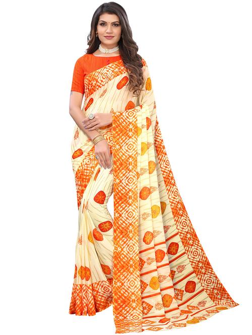 orange georgette printed saree with blouse - 18488137 - Very Small Image - 1