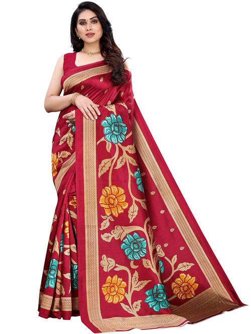 floral printed saree with blouse - 18488224 - Very Small Image - 1