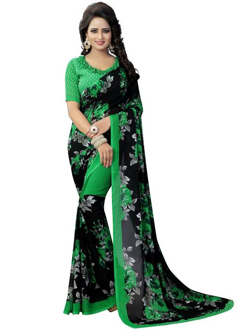 women's floral green colored saree with blouse - 18488301 - Very Small Image - 1