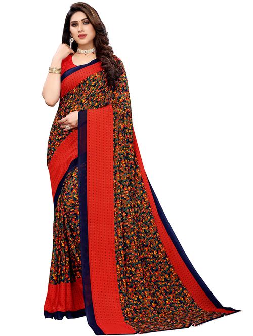 contrast bordered floral printed saree - 18488317 - Very Small Image - 1