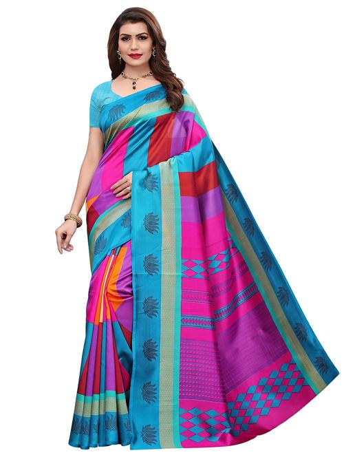 contrast bordered printed saree with blouse - 18488433 - Very Small Image - 1