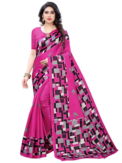 pink printed saree with blouse - 18488556 - Very Small Image - 1