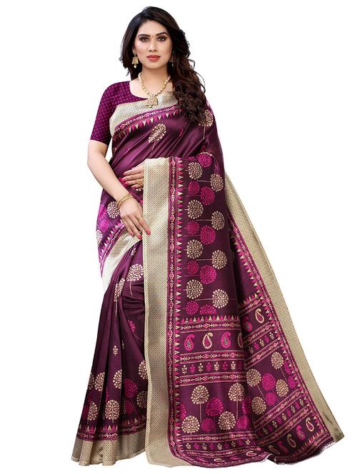 contrast bordered printed saree with blouse - 18488585 - Very Small Image - 1