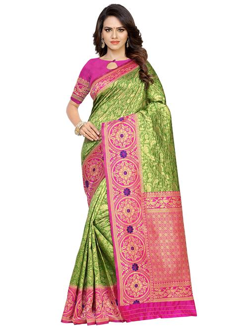 self design banarasi saree with blouse - 18488634 - Very Small Image - 1