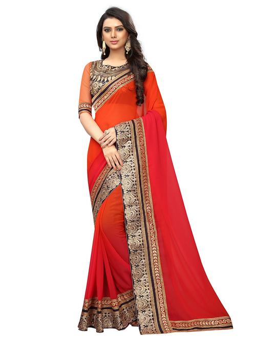 lace bordered solid saree with blouse - 18488727 - Very Small Image - 1