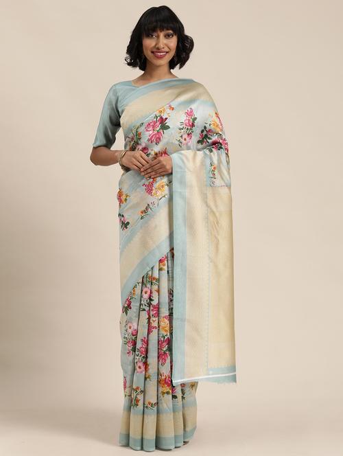 floral printed saree with blouse - 18488745 - Very Small Image - 1