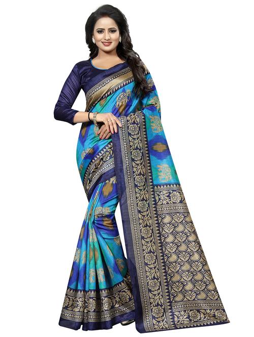contrast bordered printed saree with blouse - 18488758 - Very Small Image - 1