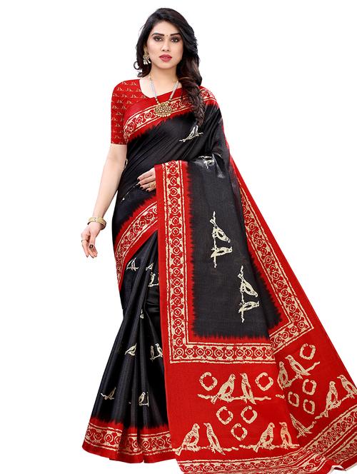 contrast bordered printed saree - 18488760 - Very Small Image - 1
