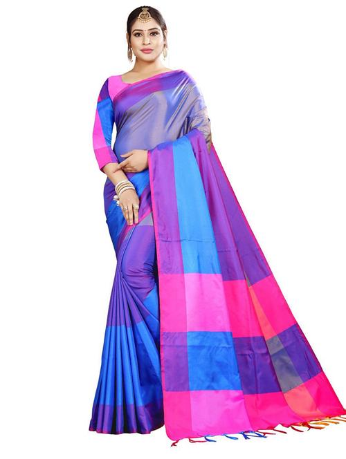 tassels detailed color block saree with blouse - 18488774 - Very Small Image - 1