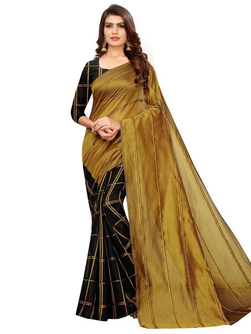 half & half checkered saree with blouse - 18488778 - Very Small Image - 1