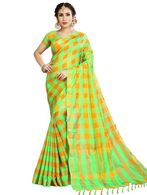 tassels detailed checkered saree with blouse - 18488781 - Very Small Image - 1