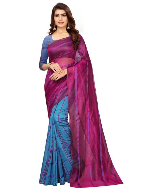 half & half checkered saree with blouse - 18488797 - Very Small Image - 1