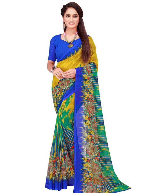 women's floral multi colored saree with blouse - 18488804 - Very Small Image - 1