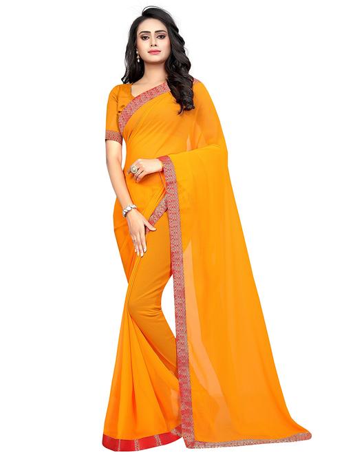lace detailed plain saree with blouse - 18488824 - Very Small Image - 1
