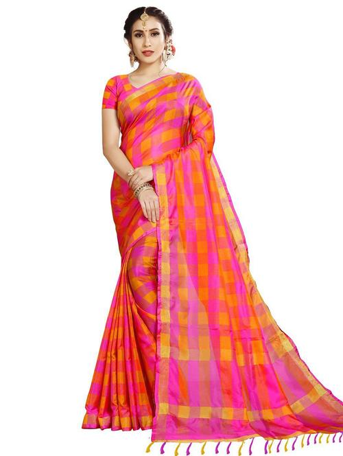 tassels detailed checkered saree - 18488828 - Very Small Image - 1
