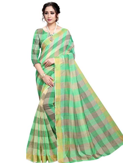 checkered printed saree with blouse - 18488839 - Very Small Image - 1