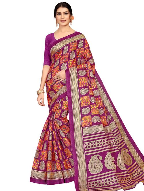 contrast bordered printed saree with blouse - 18488843 - Very Small Image - 1