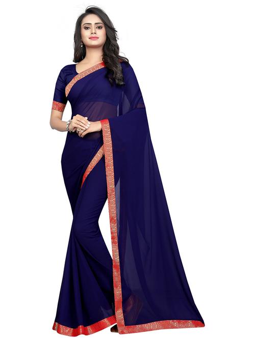 lace bordered solid saree with blouse - 18488874 - Very Small Image - 1
