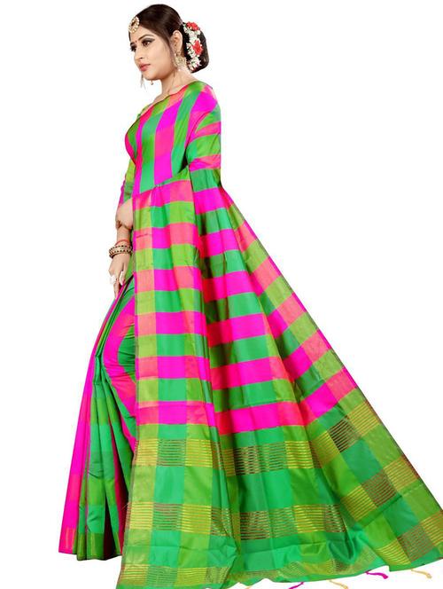 checkered woven saree with blouse - 18488920 - Very Small Image - 1