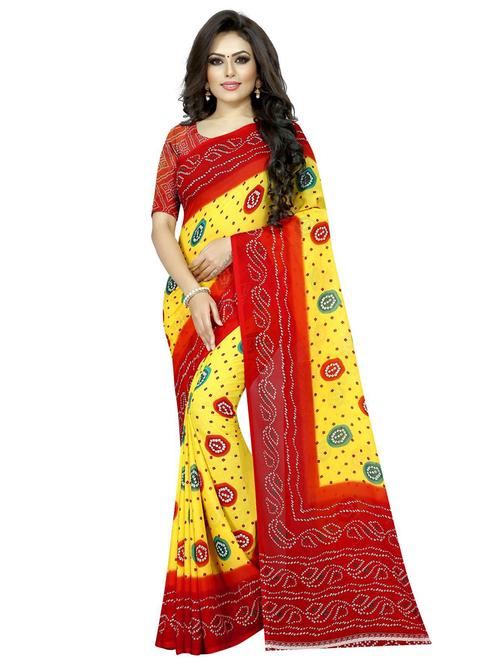 contrast bordered bandhani printed saree with blouse - 18488928 - Very Small Image - 1