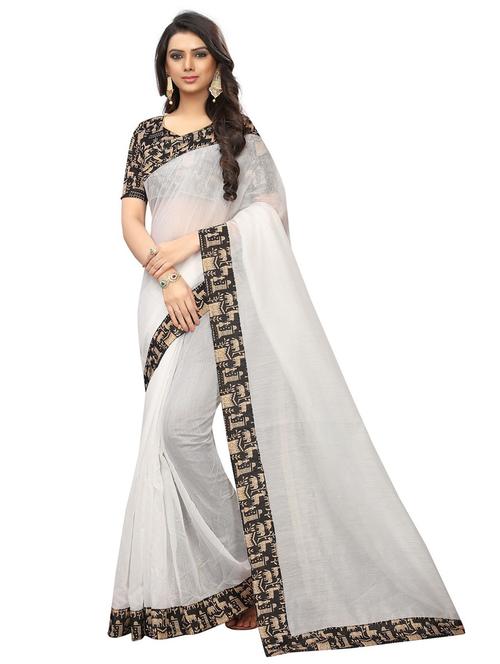 printed bordered solid saree - 18488937 - Very Small Image - 1