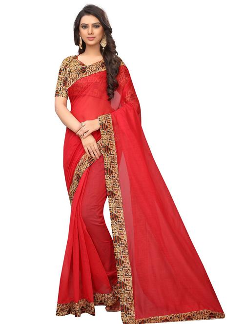 printed lace detailed solid saree - 18488943 - Very Small Image - 1