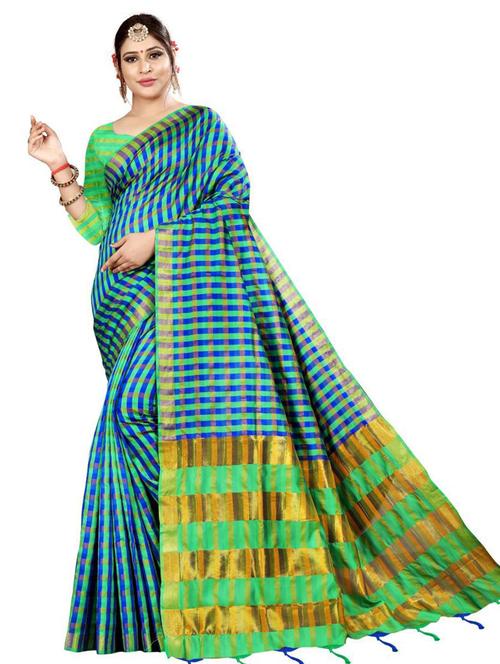 tassels detailed checkered saree - 18488959 - Very Small Image - 1