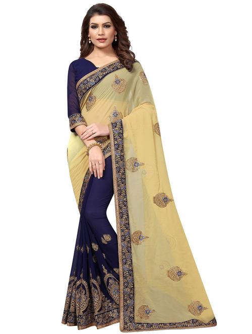 half & half embroidered saree with blouse - 18488992 - Very Small Image - 1