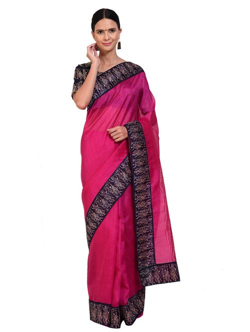 lace bordered solid saree with blouse - 18489002 - Very Small Image - 1