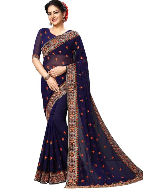 self design embroidered saree with blouse - 18489003 - Very Small Image - 1