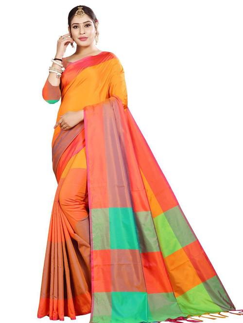 tassels detailed color block saree with blouse - 18489006 - Very Small Image - 1