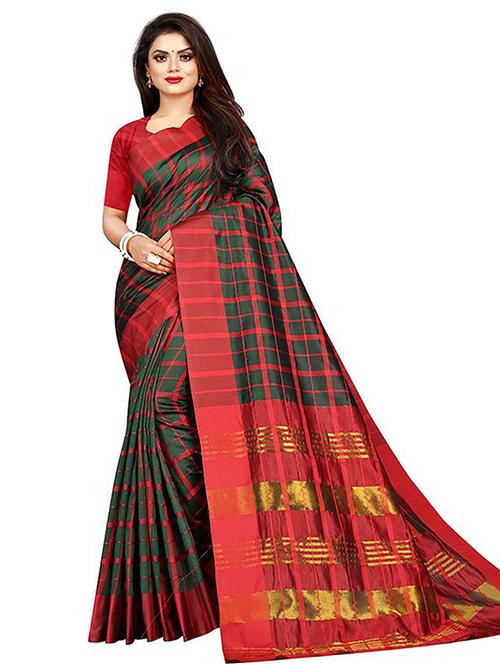 checkered printed saree with blouse - 18489008 - Very Small Image - 1