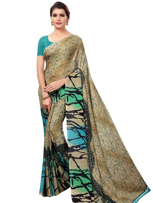 abstract printed saree with blouse - 18489016 - Very Small Image - 1