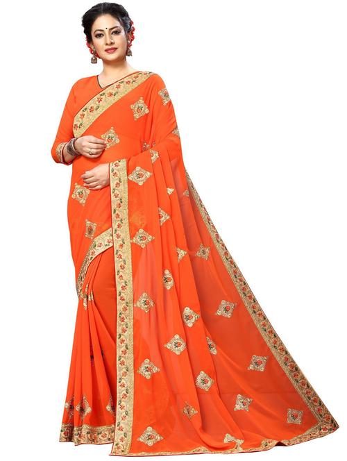 orange bordered saree - 18489022 - Very Small Image - 1