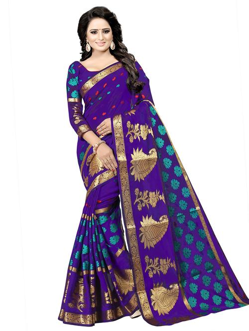 self design zari work woven saree with blouse - 18489041 - Very Small Image - 1