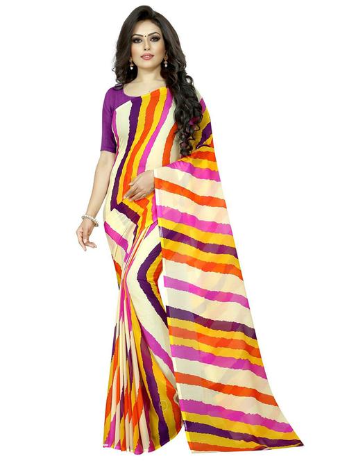 striped plain saree - 18489077 - Very Small Image - 1