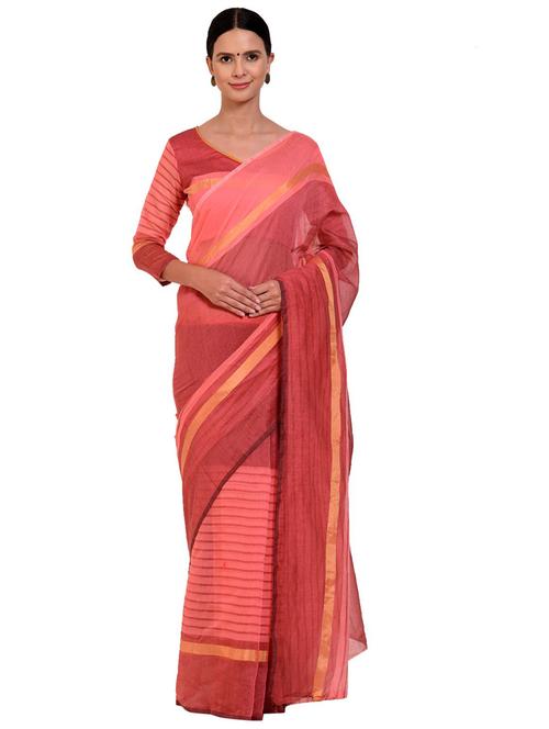 women's stripes peach colored saree - 18489134 - Very Small Image - 1
