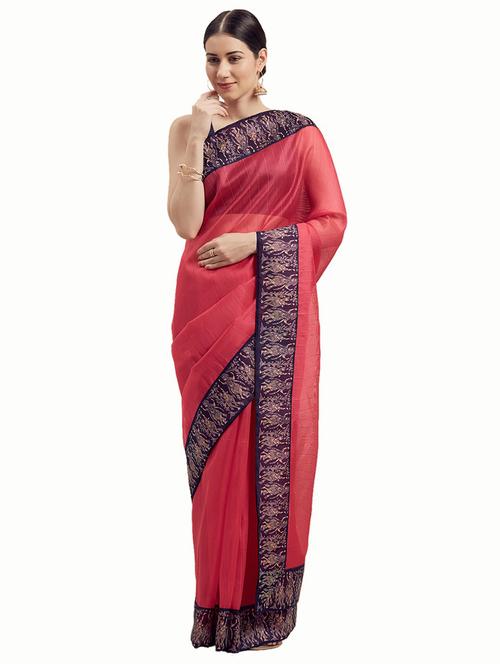 lace bordered plain saree - 18490142 - Very Small Image - 1