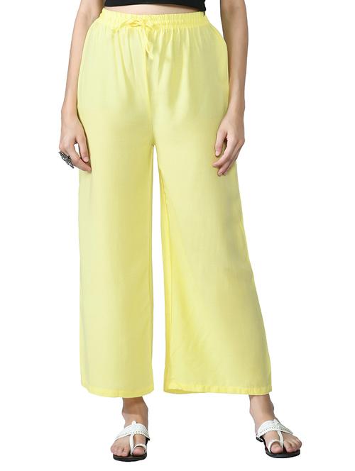yellow solid straight palazzo - 18491465 - Very Small Image - 1